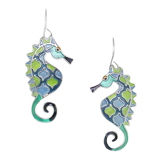Seahorse Sterling Silver plated hook Earrings with Enamels