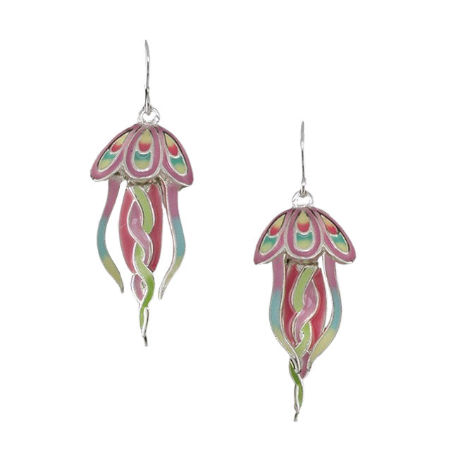 Jellyfish Dangle Sterling Silver plated hook Earrings with Enamels