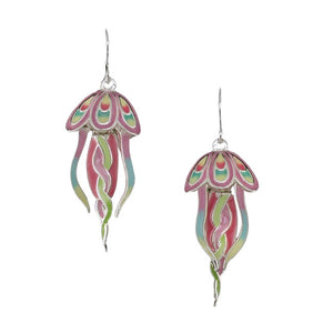 Jellyfish Dangle Sterling Silver plated hook Earrings with Enamels
