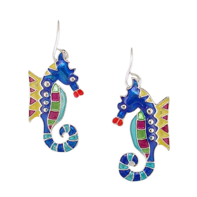 Calypso Seahorse Sterling Silver plated hook Earrings with Enamels