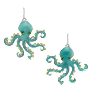 Octopus Sterling Silver plated hook Earrings with Enamels