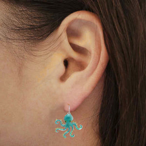 Octopus Sterling Silver plated hook Earrings with Enamels modelled