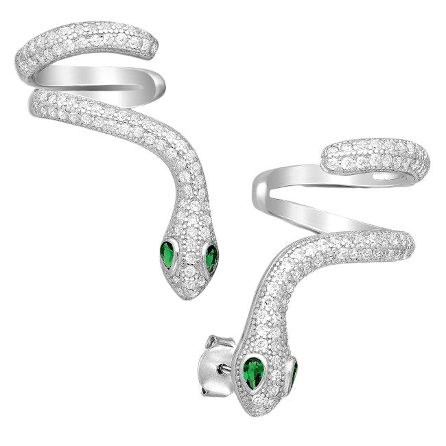 Snake Sterling Silver push-back Ear Cuffs with Cubic Zirconia