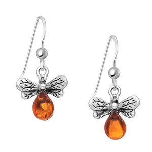 Bee Sterling Silver hook Earrings with Baltic Amber