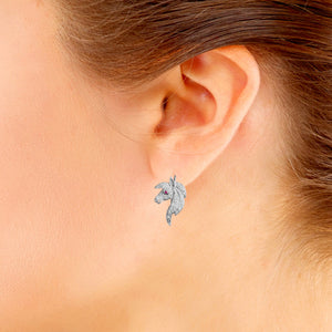 Horse Sterling Silver hook Earrings with Lab Created Ruby modelled