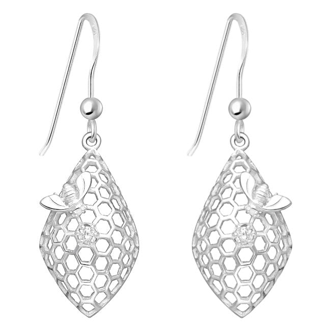 Bee & Honeycomb Sterling Silver hook Earrings