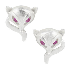 Fox Sterling Silver stud Earrings with Pink Cubic Zirconia
