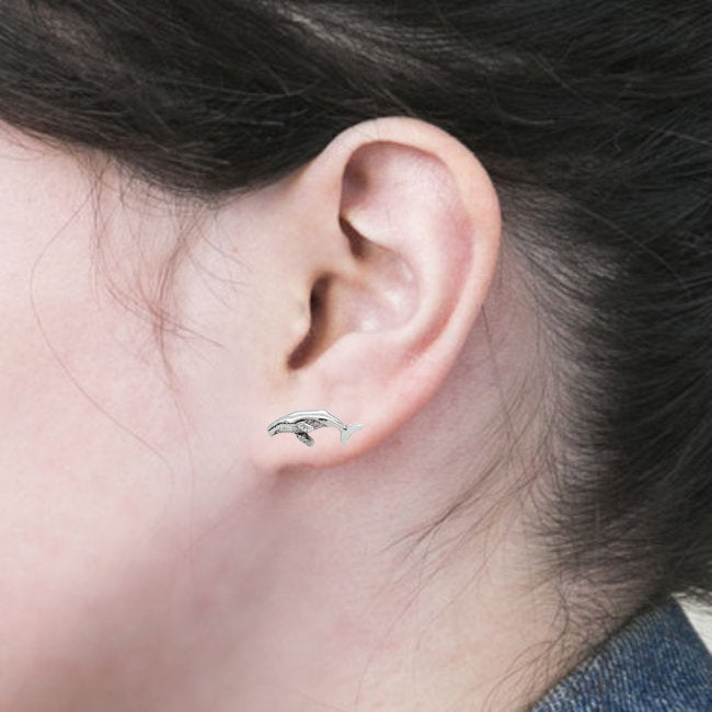 Whale Sterling Silver push-back Earrings modelled