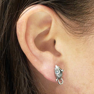 Mouse Sterling Silver post Earrings modelled