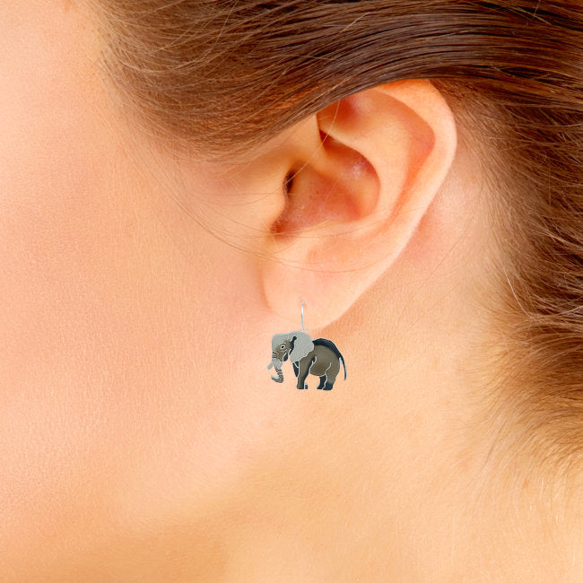 Elephant Sterling Silver plated Earrings with Enamels modelled