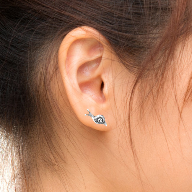 Snail Sterling Silver push-back Earrings modelled