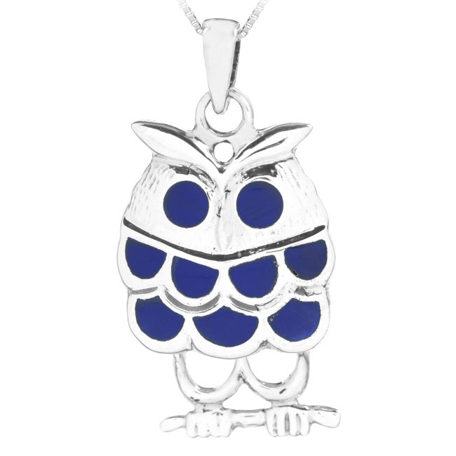 Owl Sterling Silver Pendant with Lapis Lazuli