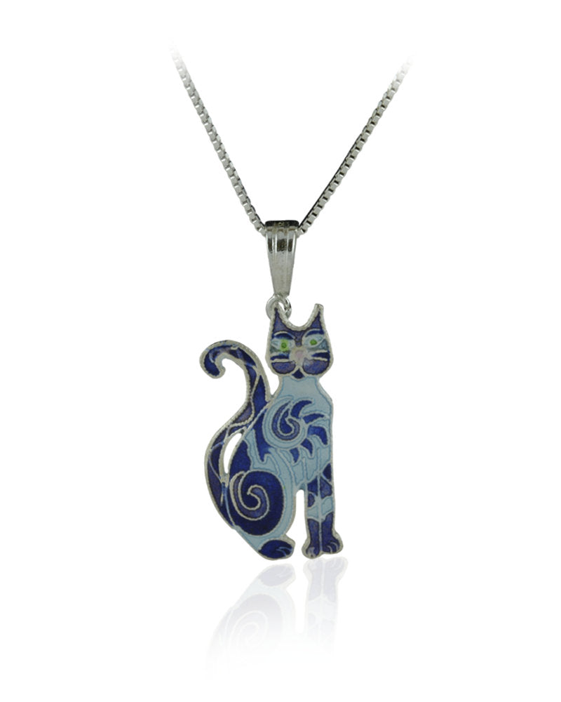 Cat Sterling Silver Pendant with Enamels