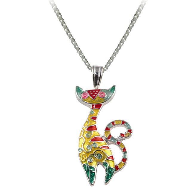 Cat Radiance Sterling Silver plated Pendant with Enamels