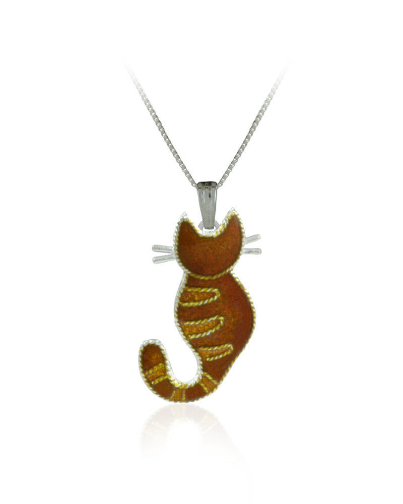 Cat with Stripes Sterling Silver plated Pendant with Enamels