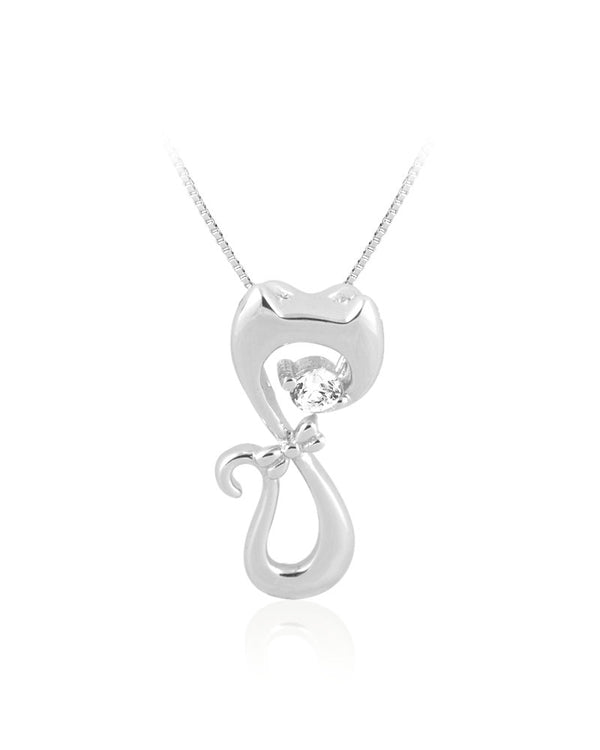 Cat Outline Sterling Silver Pendant with Cubic Zirconia - Julmar 4 Her