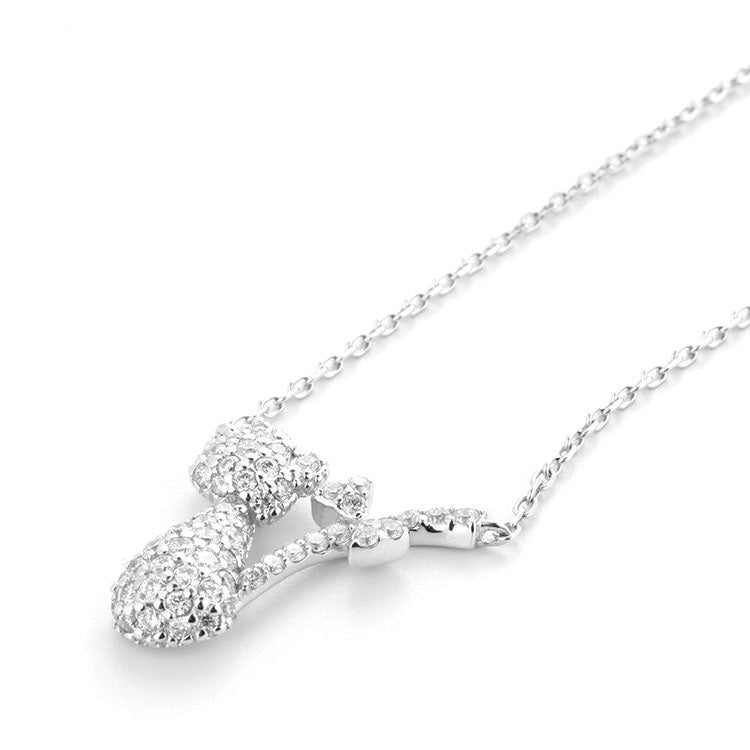 Cat with bow tail Sterling Silver Necklace with Cubic Zirconia