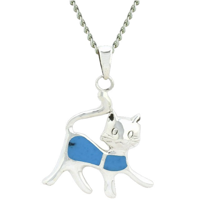 Colourful Coat Cat Sterling Silver with Turquoise Pendant