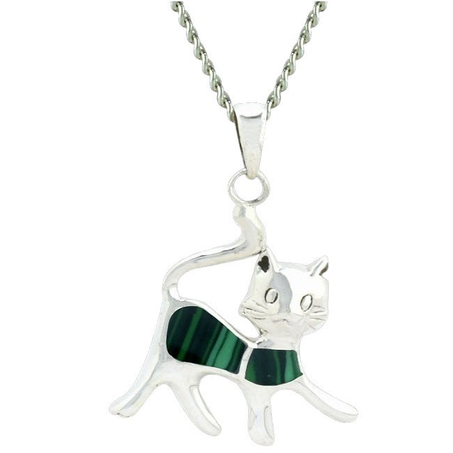 Stylish Cat Sterling Silver Pendant with Abalone Shell