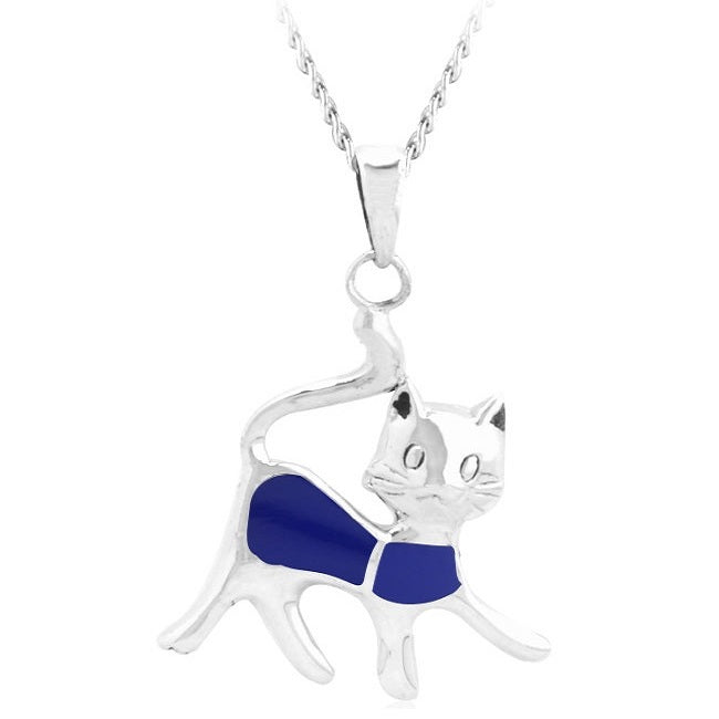 Colourful Coat Cat Sterling Silver with Lapis Lazuli Pendant