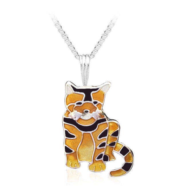 Tabby Cat Sterling Silver plated Pendant with Enamels