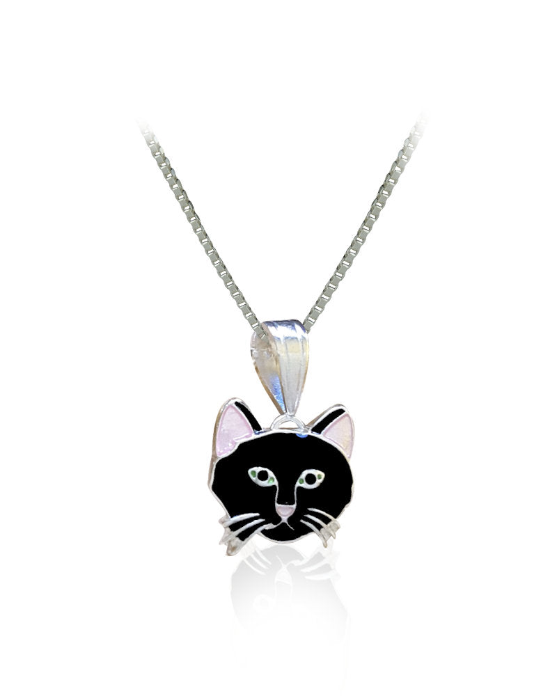 Black Cat Sterling Silver plated Pendant with Enamels