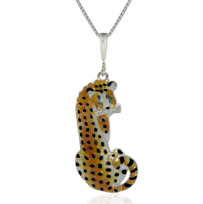 Cheetah Sterling Silver plated Pendant with Enamels