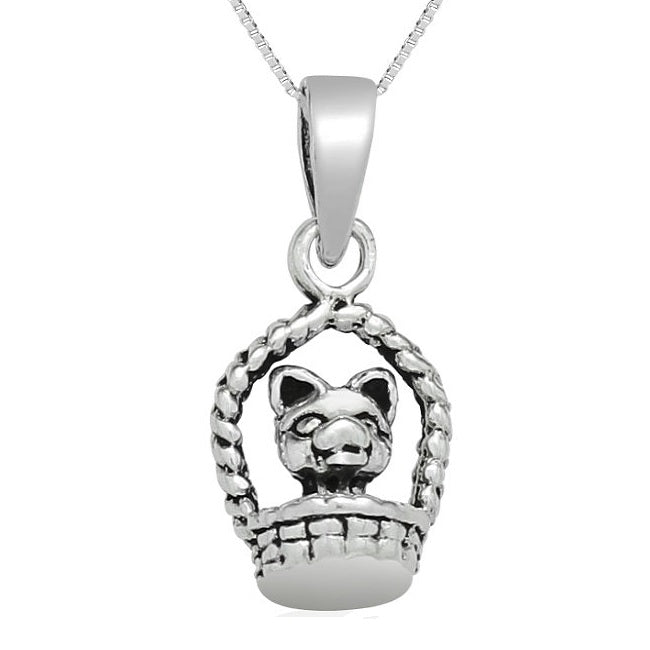 Cat in a Basket Sterling Silver Pendant