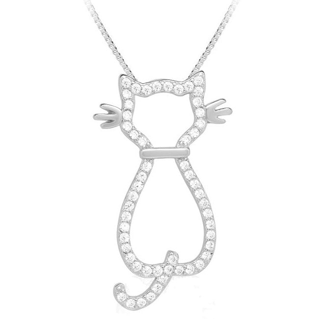 Sparkling Cat Sterling Silver Pendant with Cubic Zirconia