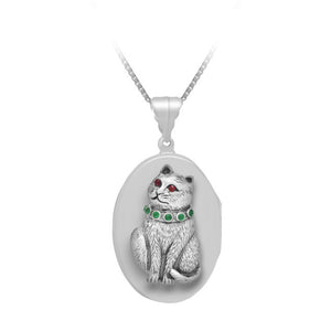 Cat Locket in Sterling Silver with Cubic Zirconia