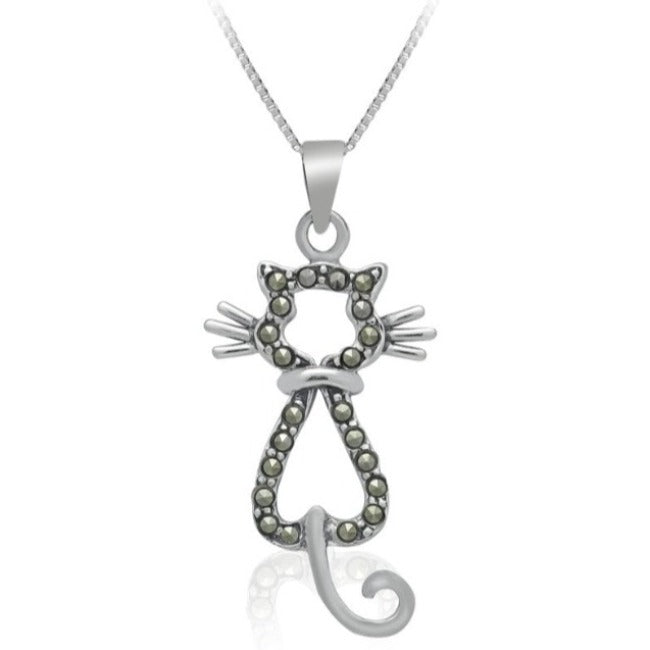 Cat Sterling Silver with Marcasite Pendant
