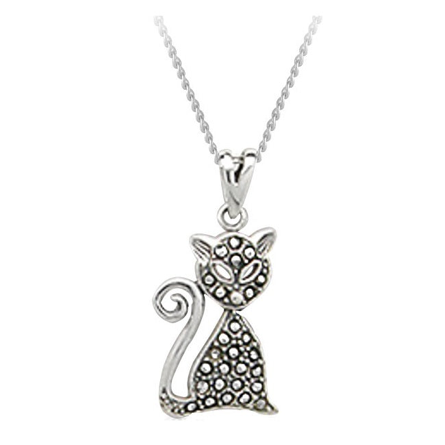 Mystical Cat Sterling Silver Pendant with Marcasite