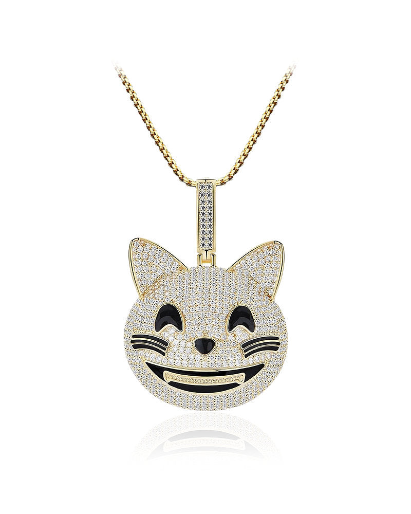 Cat Face Sterling Silver Pendant with Gold Accents & Cubic Zirconia