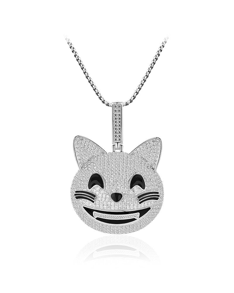 Smiling Cat Sterling Silver Pendant with White Cubic Zirconia