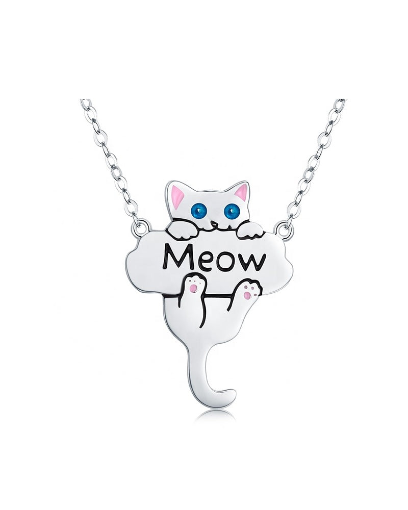 Cat Meow Sterling Silver Necklace with Enamel
