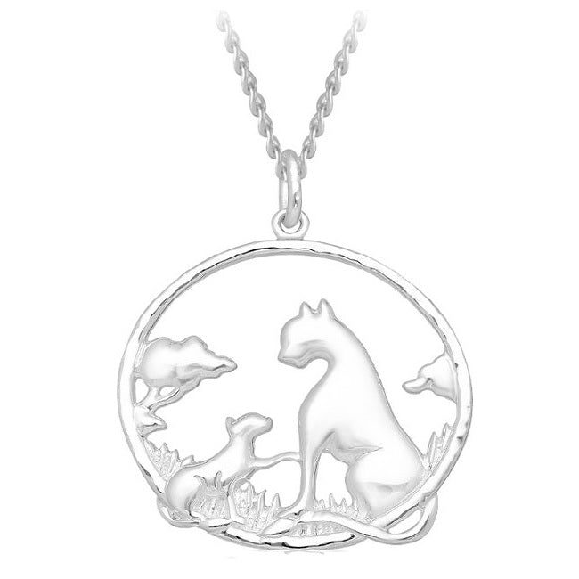 Lioness with Cub Sterling Silver Pendant