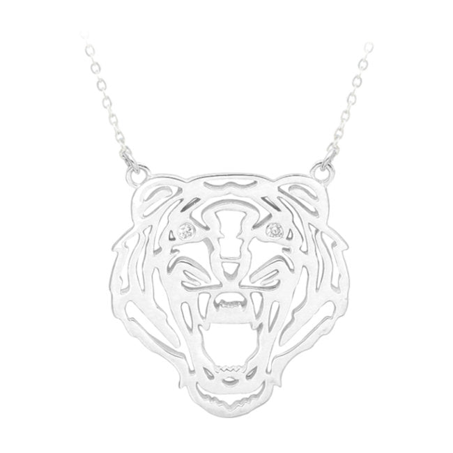 Tiger Face Cubic Zirconia & Sterling Silver Cutout Necklace