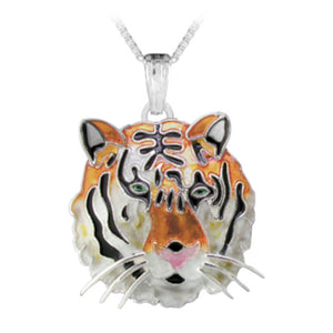 Bengal Tiger Head Pendant with Sterling Silver plating & Enamels