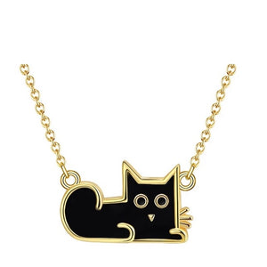Round Eyed Cat Sterling Silver Necklace with Gold overlay & Enamels