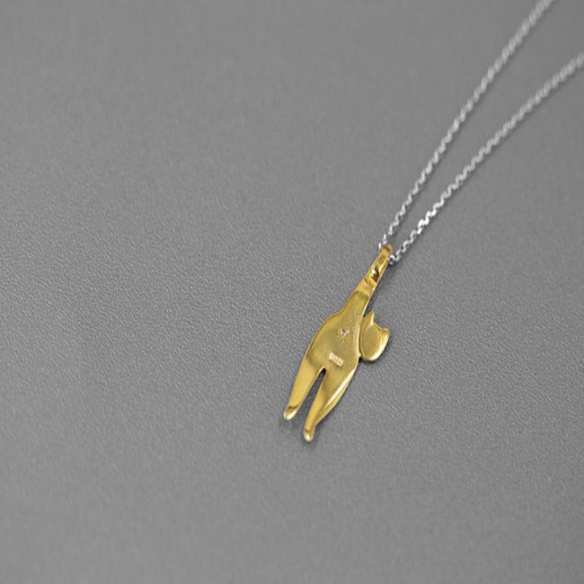 Cheeky Cat Sterling Silver Pendant with 18k Gold Accents