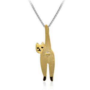 Cheeky Cat Sterling Silver Pendant with 18k Gold Accents