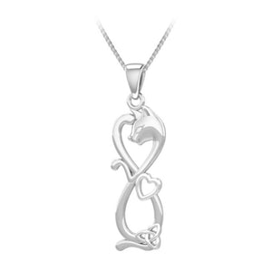 Cat Infinity Celtic Knotwork Heart Sterling Silver Pendant