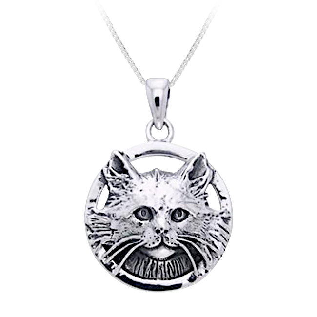 Cat Sterling Silver Pendant with Oxidised Accents