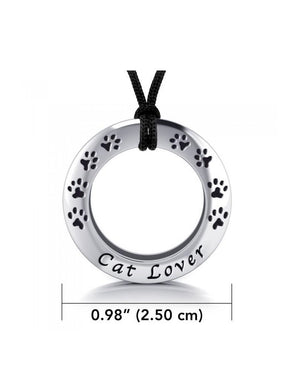 Cat Lover Ring Sterling Silver Pendant with Cord