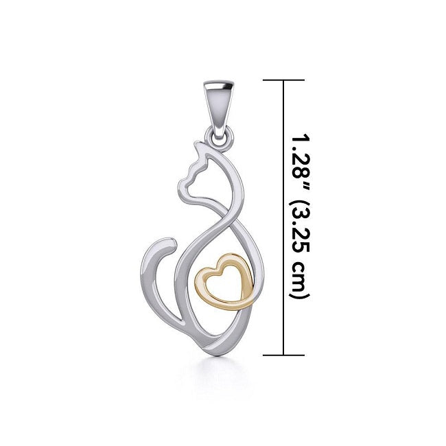 Cat Heart Sterling Silver Pendant with 14k Gold Overlay