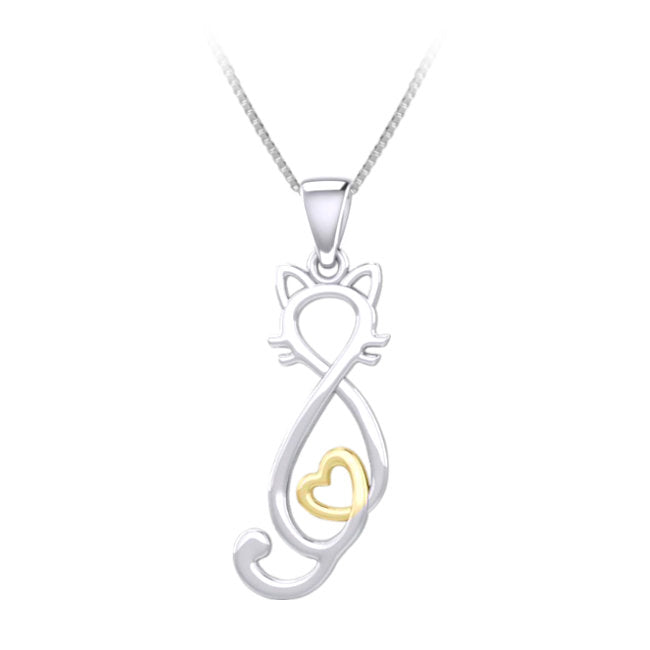Love Forever Heart Cat Sterling Silver Pendant with 14k Gold AccentsGold Accents