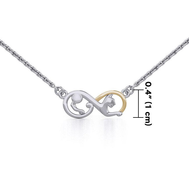 Infinity Cat Sterling Silver Necklace with 14k Gold Accents