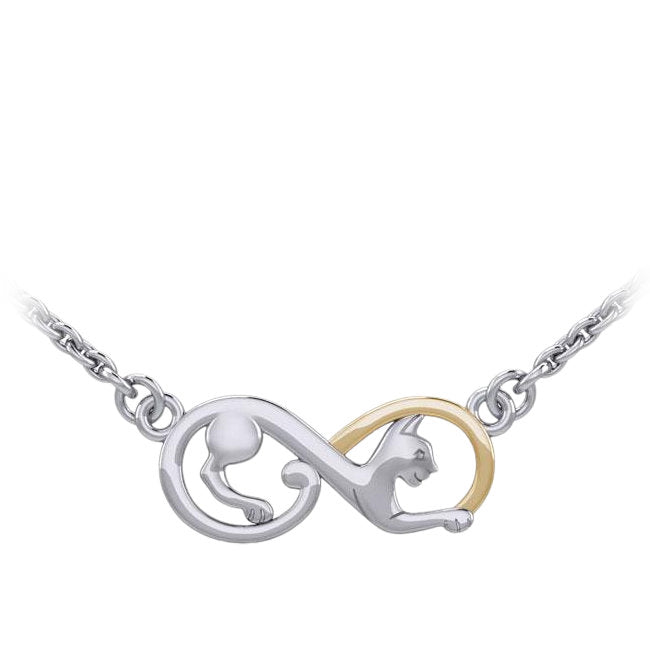 Infinity Cat Sterling Silver Necklace with 14k Gold Accents