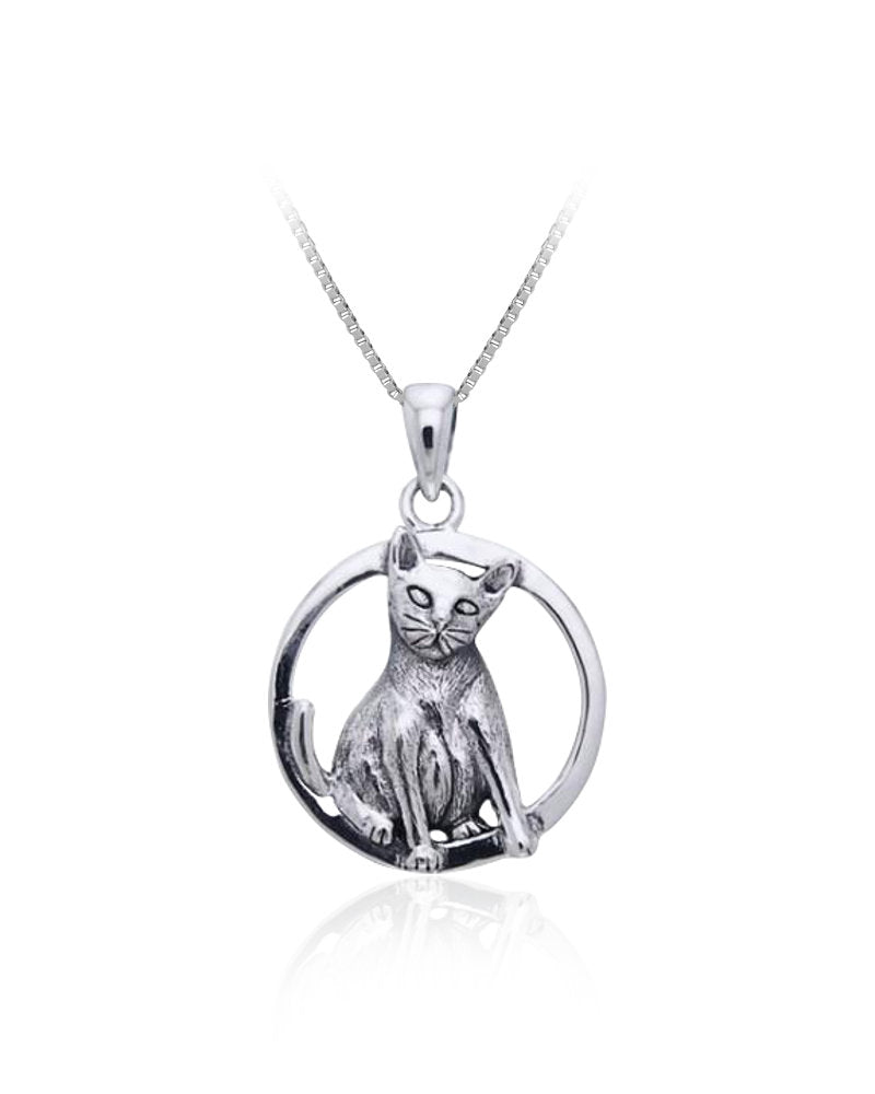 Siamese Cat Pendant in Sterling Silver