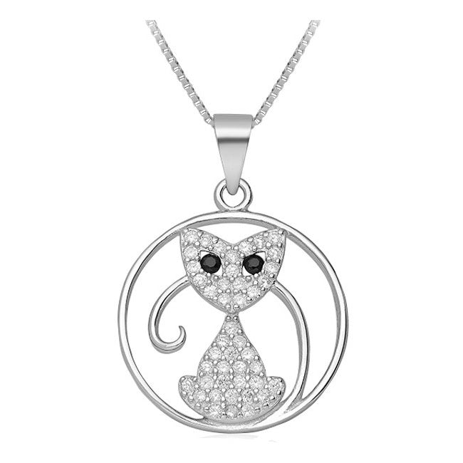 Cat Sterling Silver with Cubic Zirconia Pendant